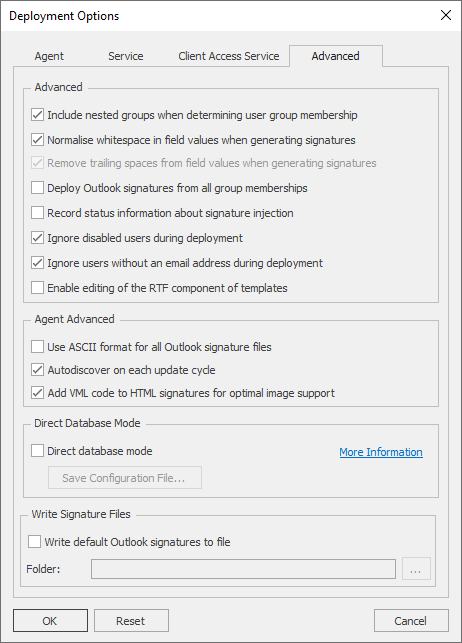 Deployment Options - Advanced Tab