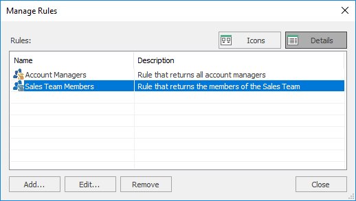 Manage Rules Dialog