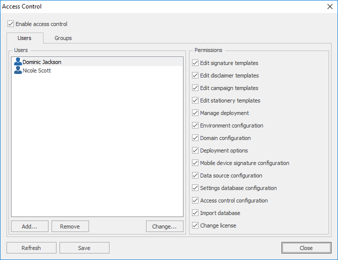 Access Control Dialog
