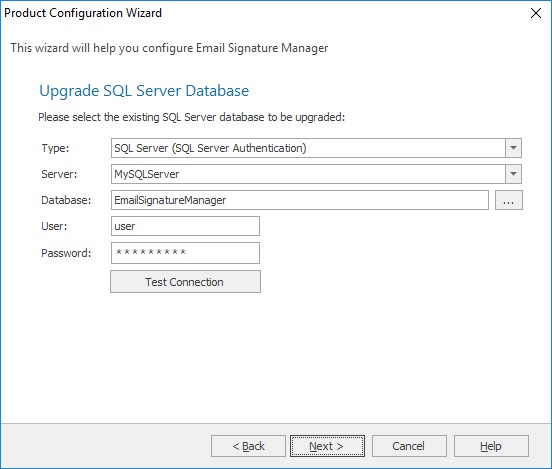 PCW - Upgrade Database Page