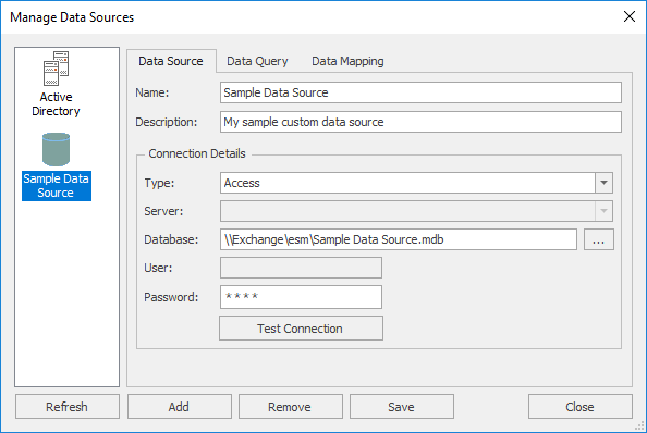 Manage Data Sources Dialog - Data Source