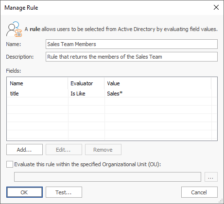 Manage Rule Dialog