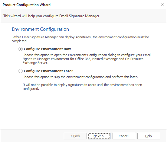 PCW - Environment Configuration Page