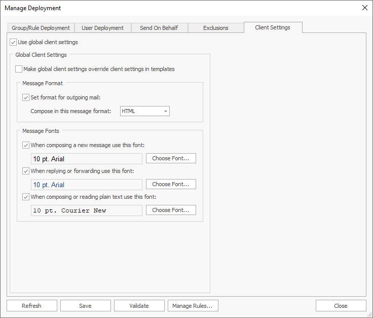 Manage Deployment - Client Settings Tab