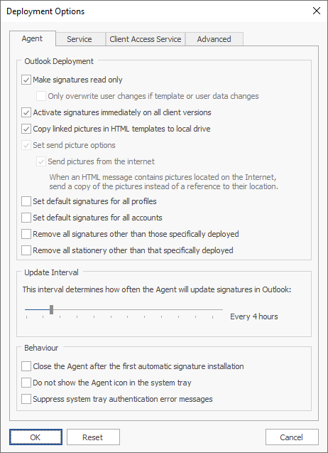 Deployment Options - Agent Tab