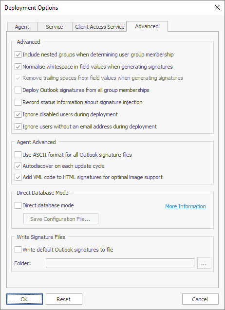 Deployment Options - Advanced Tab