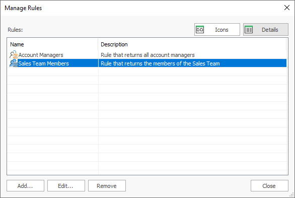 Manage Rules Dialog