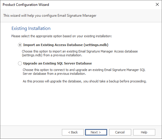 PCW - Existing Installation Page