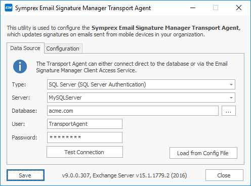 Configuration Utility - Data Source Page