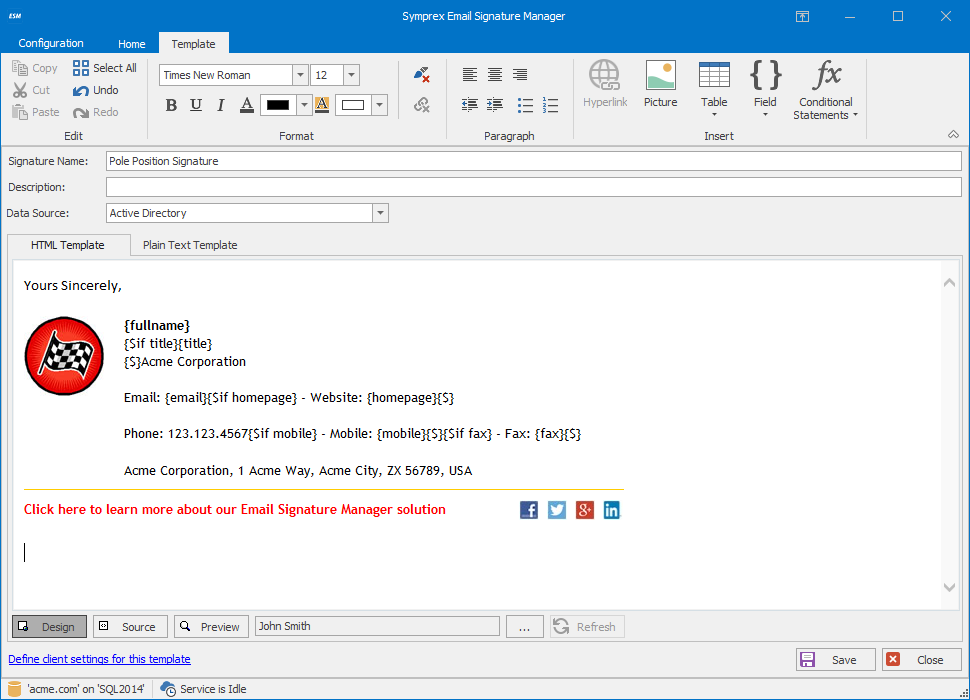 Edit Signature (Design Mode)