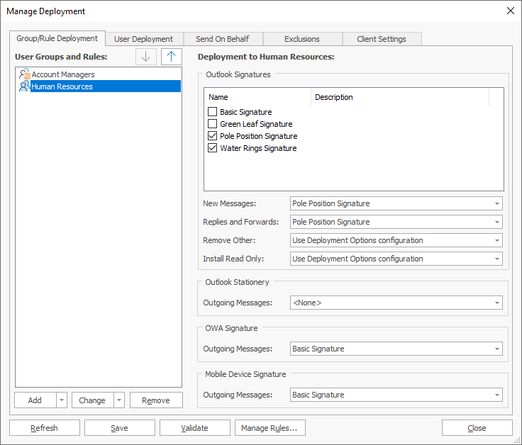 Manage Deployment Dialog