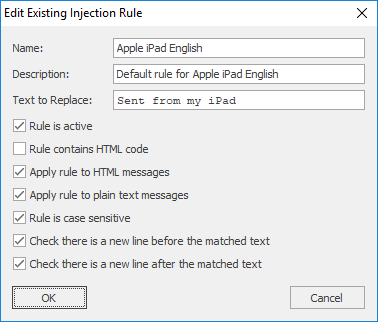 Injection Rule Dialog