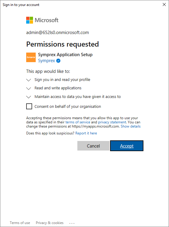 Office 365 Mailbox Access Wizard - Grant Setup App Permissions
