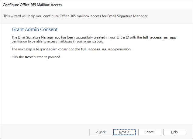 Office 365 Mailbox Access Wizard - Grant Admin Consent