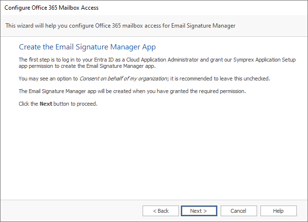 Office 365 Mailbox Access Wizard - Create Registered App