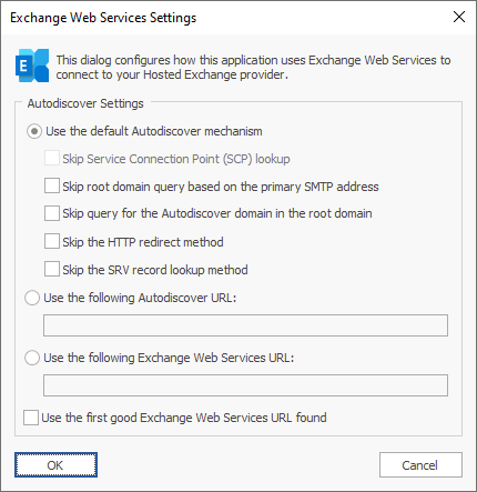 Hosted Exchange Settings Dialog