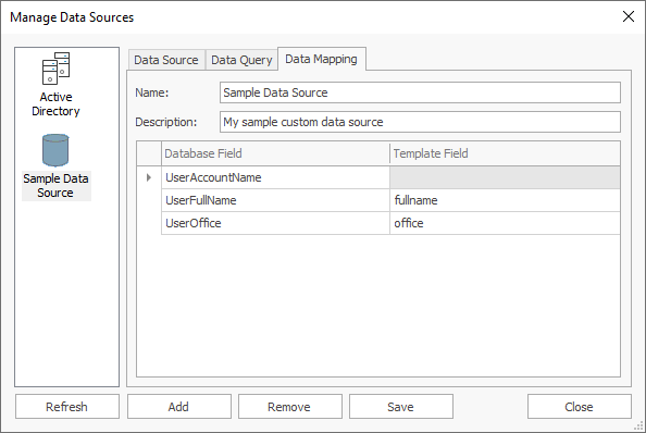 Manage Data Sources Dialog - Data Mapping