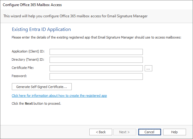 Office 365 Mailbox Access Wizard - Existing Registered App