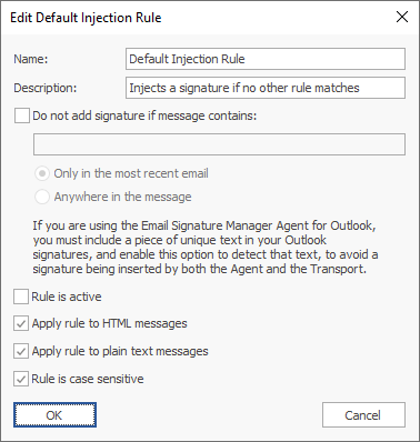 Manage Default Rule Dialog