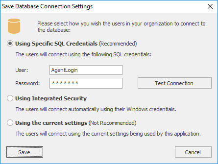 Save Database Connections Settings Dialog