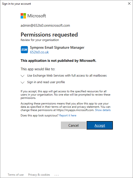 Office 365 Mailbox Access Wizard - Grant App Permissions