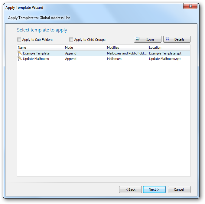 Apply Template Wizard - Select Template Page