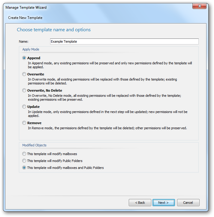 Manage Template Wizard - Options Page