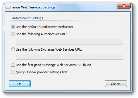 Exchange Web Services Settings Dialog