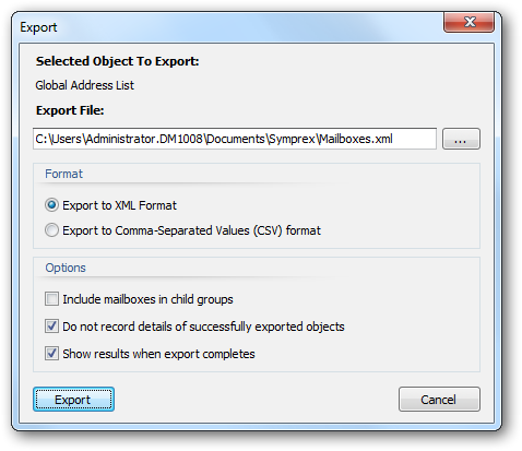 Export Dialog