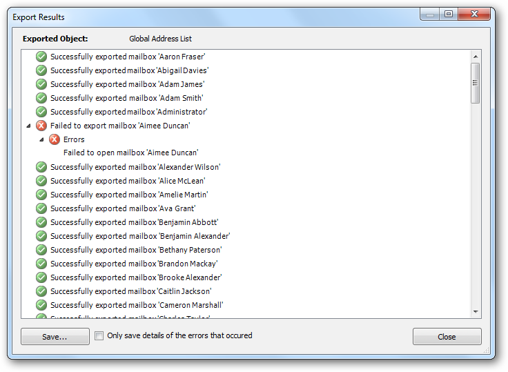 Export Results Dialog