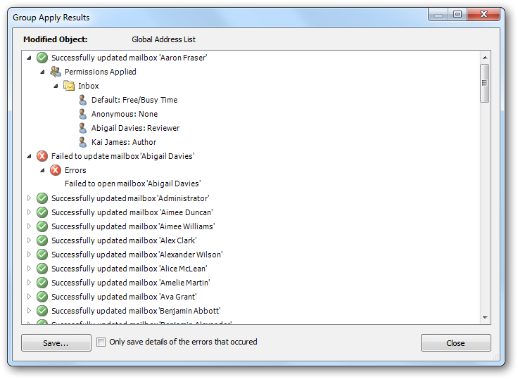 Group Apply Results Dialog