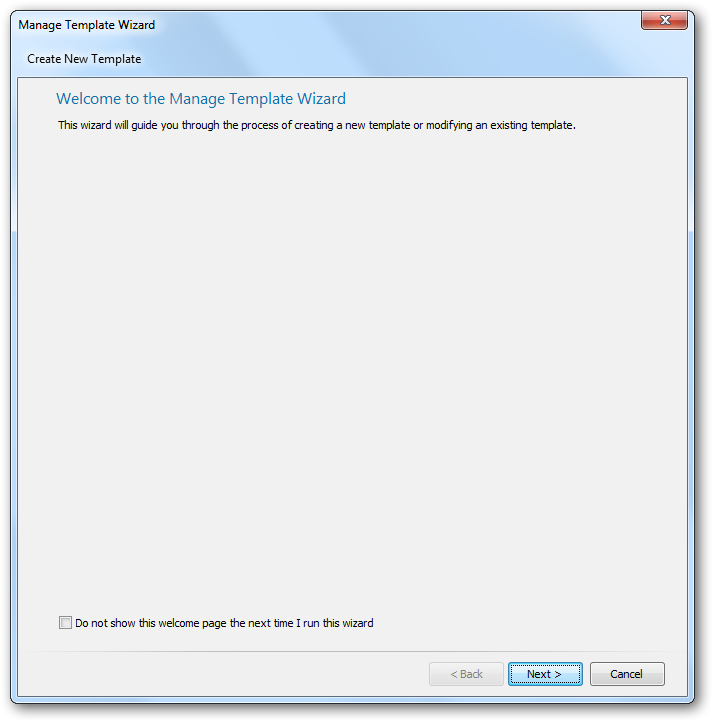 Manage Template Wizard - Welcome Page