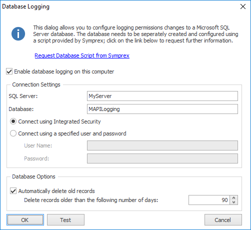 Database Logging Dialog