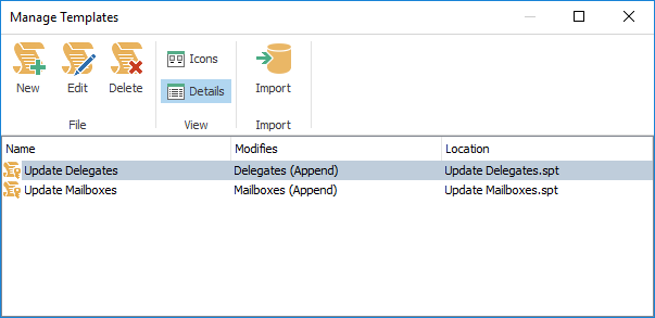 Manage Templates Dialog