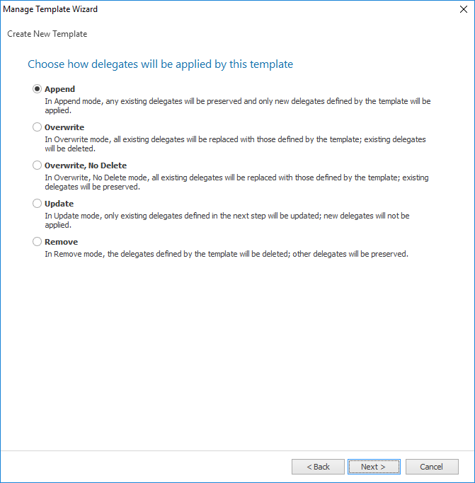 Manage Template Wizard - Delegates Mode Page