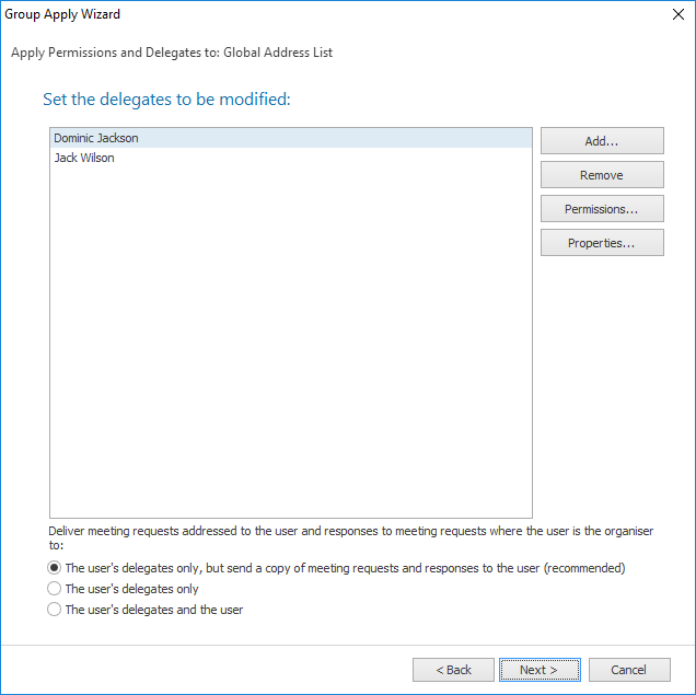 Group Apply Wizard - Delegates Page