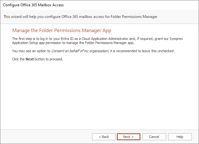 Office 365 Mailbox Access Wizard - Manage Registered App