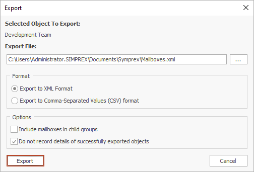 Export Dialog