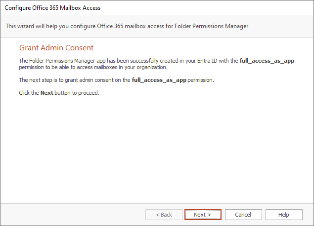 Office 365 Mailbox Access Wizard - Grant Admin Consent