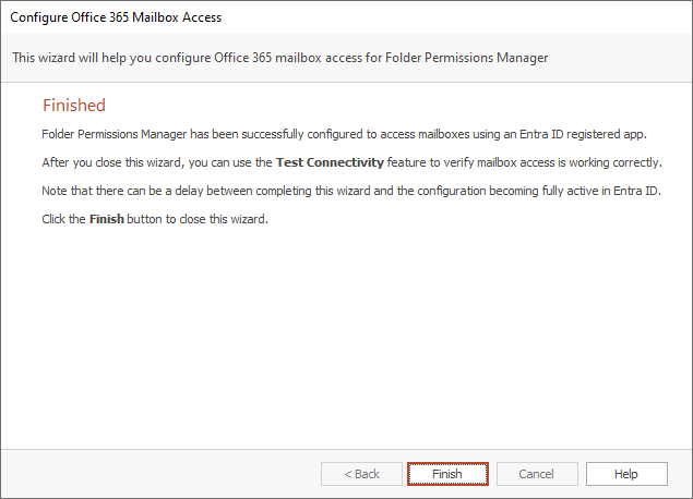 Office 365 Mailbox Access Wizard - Finished