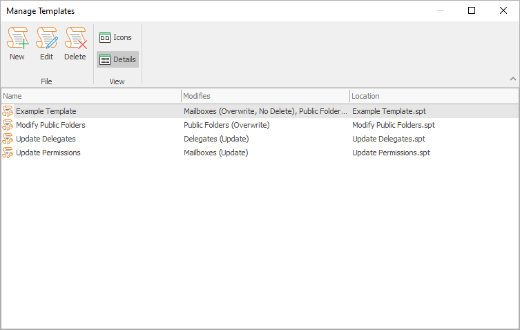 Manage Templates Dialog