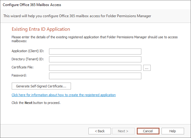 Office 365 Mailbox Access Wizard - Existing Registered App