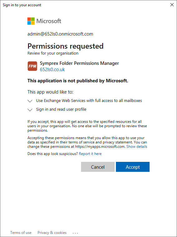 Office 365 Mailbox Access Wizard - Grant App Permissions