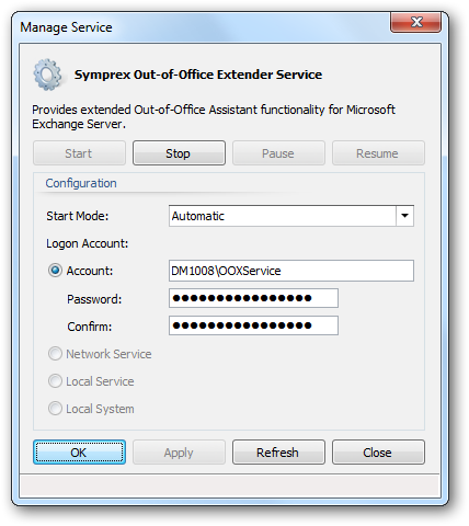 Manage Service Dialog