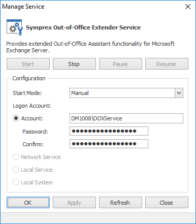 Manage Service Dialog