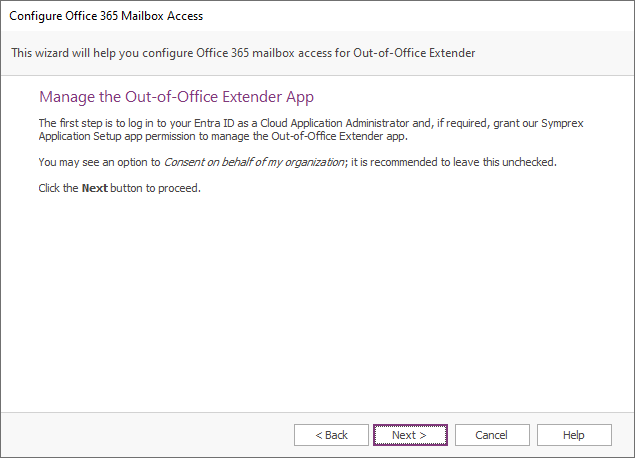 Office 365 Mailbox Access Wizard - Manage Registered App