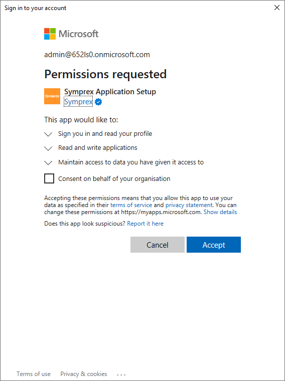 Office 365 Mailbox Access Wizard - Grant Setup App Permissions