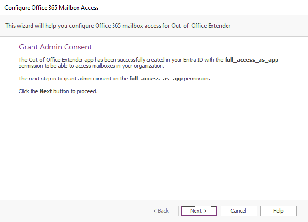Office 365 Mailbox Access Wizard - Grant Admin Consent