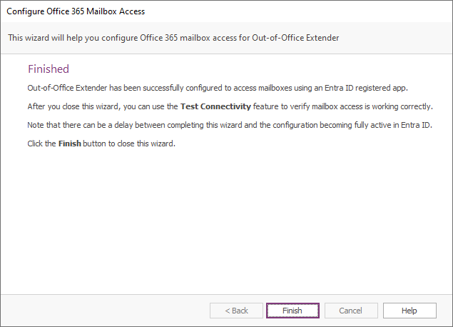 Office 365 Mailbox Access Wizard - Finished