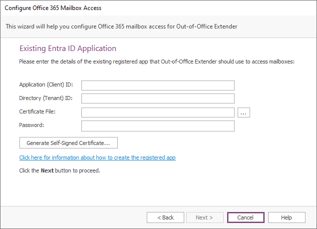 Office 365 Mailbox Access Wizard - Existing Registered App